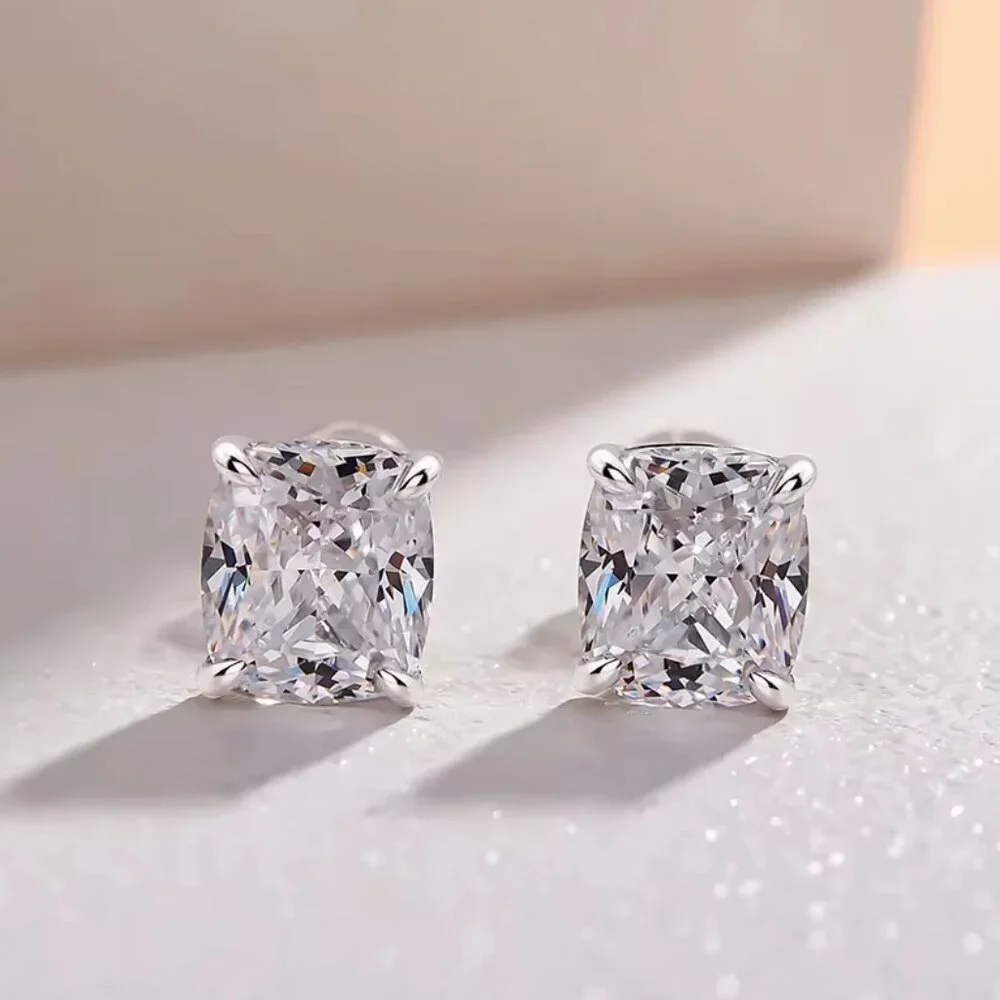NEW 14k White Gold Diamond Cushion Cut Earrings Studs